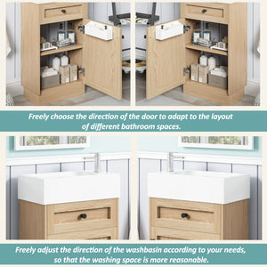 Bathroom Vanity With Reversible Resin Sink, Cabinet & Zinc Alloy Handles - Wood