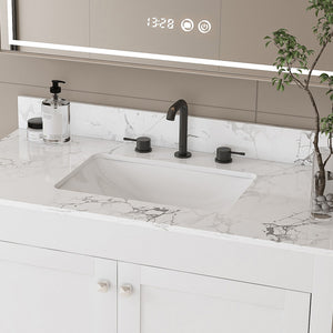 43" Bathroom Vanity With Artificial Marble Carrara Top Set, Multi Functional Bathroom Cabinet With Doors And Drawer - White