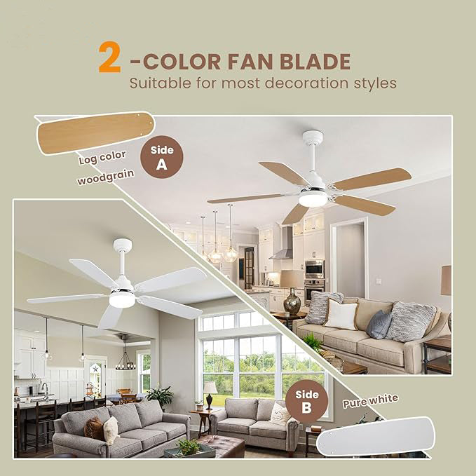 Indoor Modern 52 Inch Ceiling Fan with LED Light and Remote Control