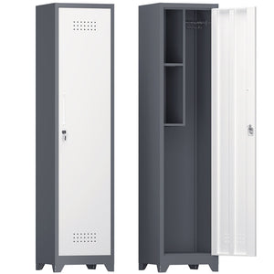 Broom Storage Cabinet Narrow Slim With Hooks And Shelves, Heavy-Duty