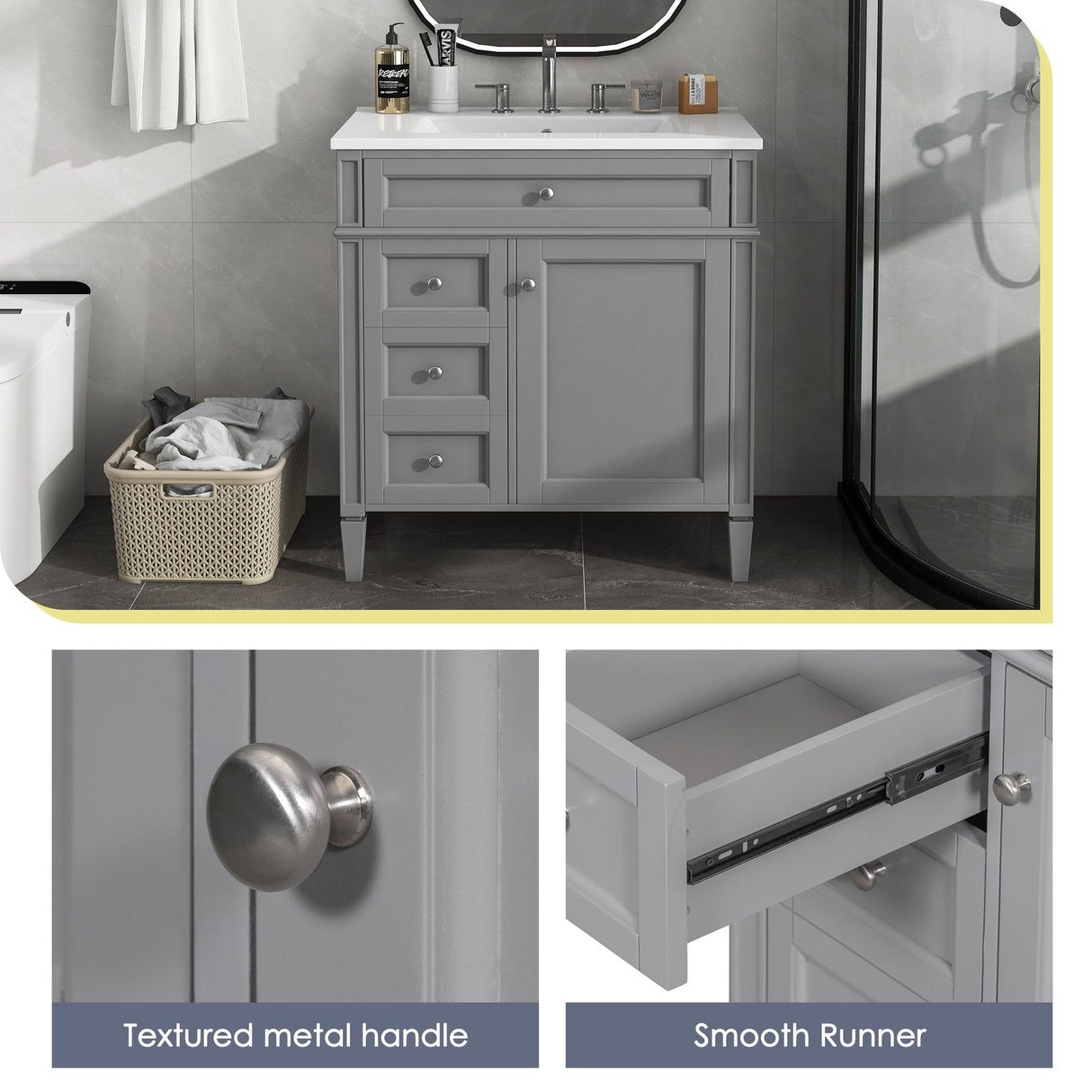 Bathroom Vanity With Top Sink, Storage Cabinet With 2 Drawers, Tip Out Drawer