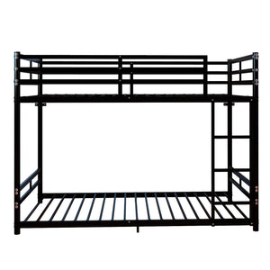 Bunk Bed with Ladder and High Guardrail Metal Bunk Bed, Storage Space, Noise Free, Twin Over Twin Size