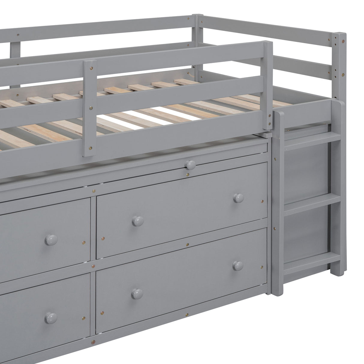 Loft Bed With Retractable Writing Desk And 4 Drawers, With Lateral Portable Desk And Shelves