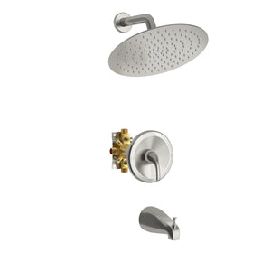 10" Round Rain Shower Head System With Waterfall Tub Spout, Wall Mounted, Stainless Steel