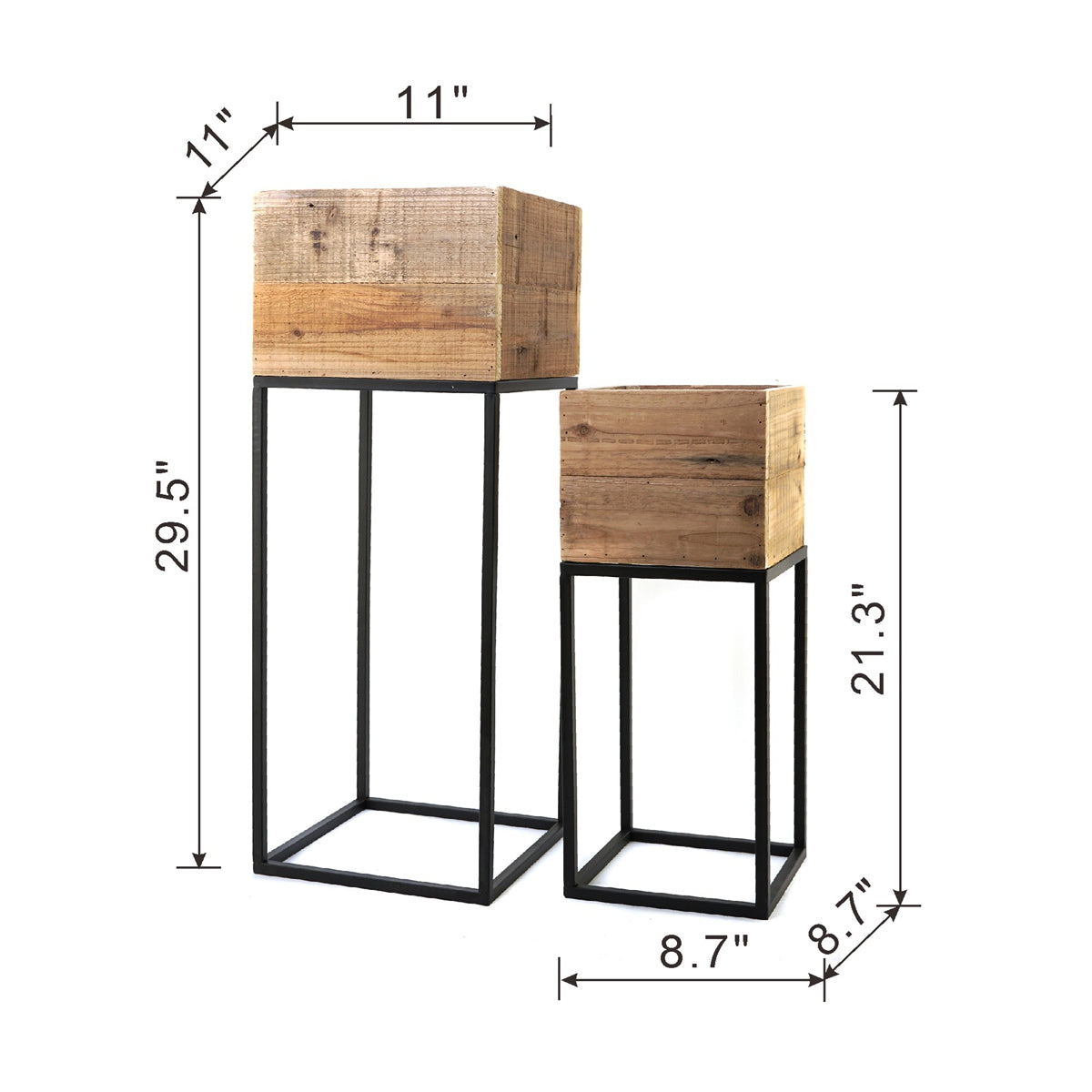 Reclaimed Wooden Planter Box Set with Metal Frame – Brown