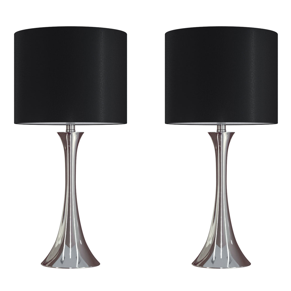 Lenuxe 24-Inch Contemporary Metal Table Lamp Set in Polished Nickel