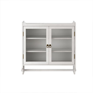 Vintage Double Door Wall Cabinet With Three Tiers Storage And Towel Rack - White Washed