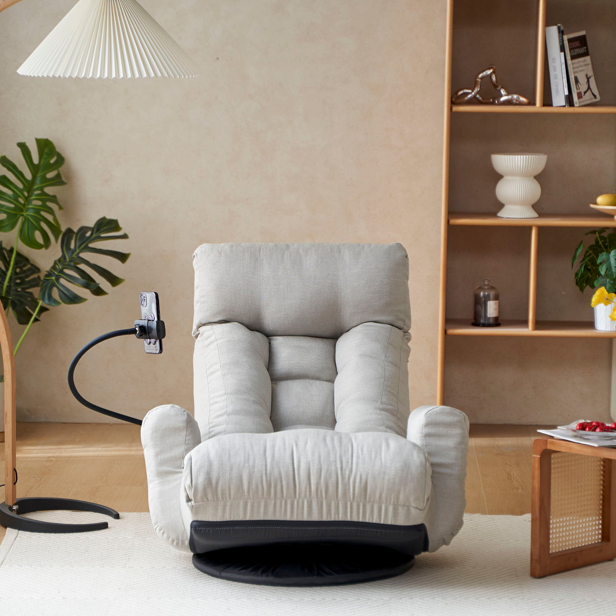 Adjustable Swivel Lounge Chair With 360 Degree Rotating Seat And Headrest Support