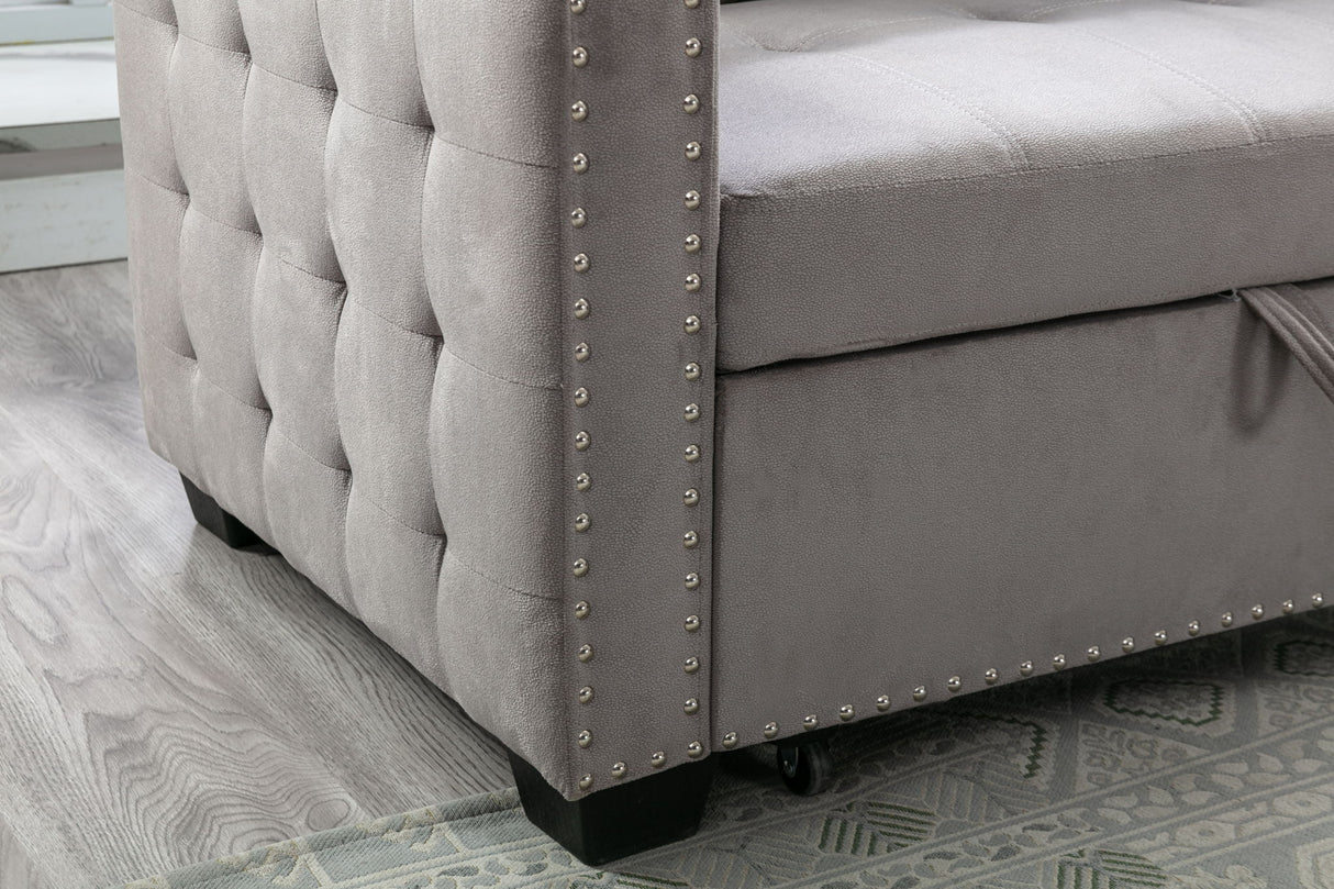 Reversible Sectional Storage Sleeper Sofa Bed, L-Shape 2 Seat Sectional Chaise With Storage, Skin-Feeling Fabric