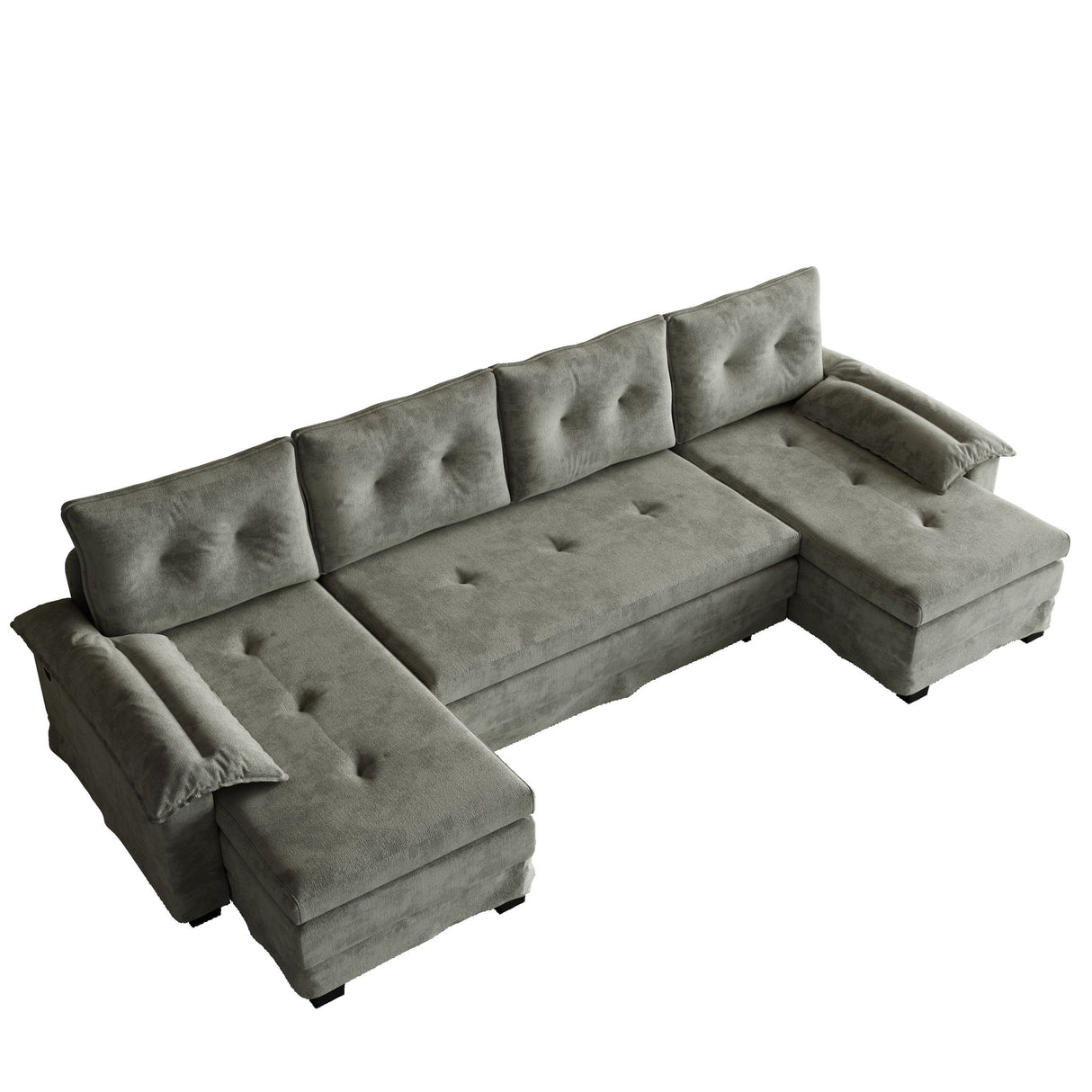 U-Shaped Sleeper Sofa With Pull Out Bed, Removable Armrests & USB Ports For Living Room