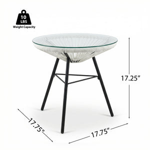 Nusa Outdoor Synthetic Wicker Glass-Top Side Table