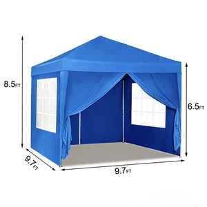 10'X10' Folding Canopy With 4 Removable Sidewalls Outdoor Event Shelter UPF 50+ Gazebo Portable Tents For Parties Beach Camping Wedding Ez Pop Up Canopy 4 Pieces Weight Bag + Carry Bag