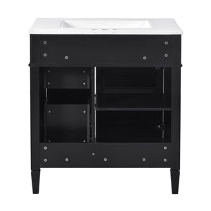 Bathroom Vanity With Top Sink, 2 Doors And 3 Drawers, Freestanding Set With Mirror Cabinet