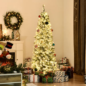 HOMCOM 6ft Pre-Lit Snow-Flocked Slim Douglas Fir Christmas Tree