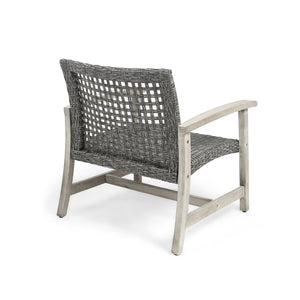 Outdoor Club Chair With Rattan Cover And Acacia Wood Frame - Gray