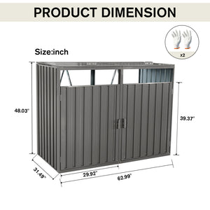 Outdoor Metal Garbage Bin Shed for Two Trash Cans