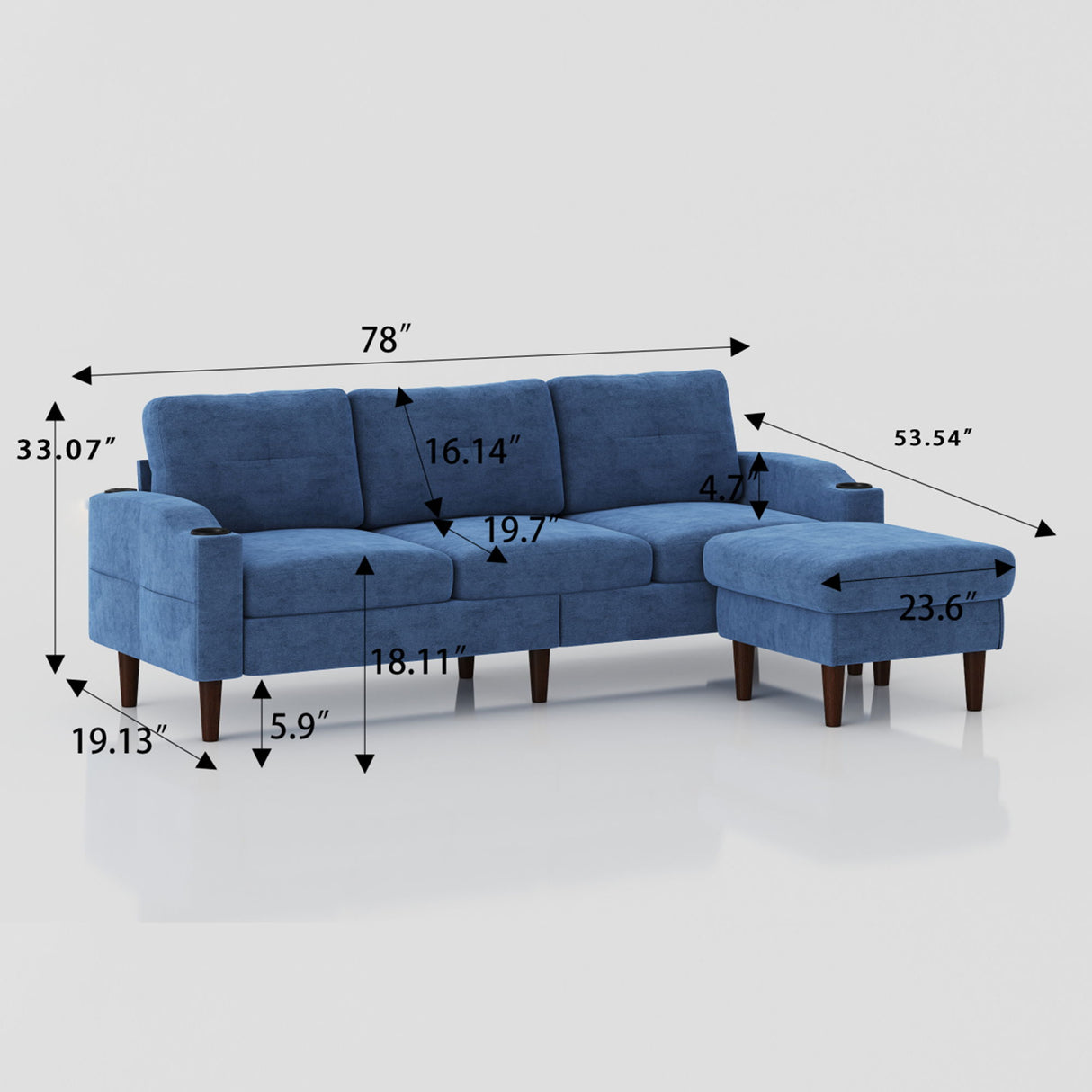 3 Seater Convertible Combination L Shaped Sofa With Footstools With Storage