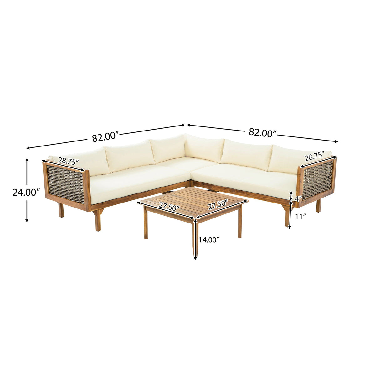 Premium Outdoor Sofa Set With Waterproof Cushions Sectional Seating Group With Acacia Wood And Wicker - Brown Mix / Beige - Best Buy Furniture