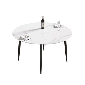 Modern Man-Made Stone Round Metal Dining Table-Position For 6 People