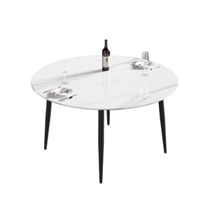 Modern Man-Made Stone Round Metal Dining Table-Position For 6 People