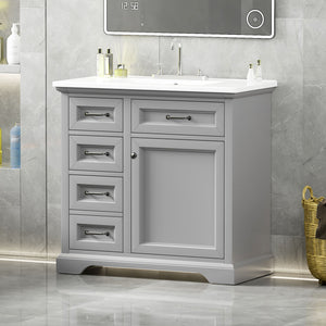 36" Bathroom Vanity With Sink, 2 Tip-Out Drawers, Soft Close Hinges