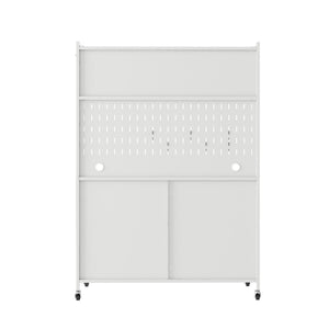 Contemporary Kitchen Pantry Cabinet With Glass Doors, Adjustable Shelves, Steel - Brushed Nickel