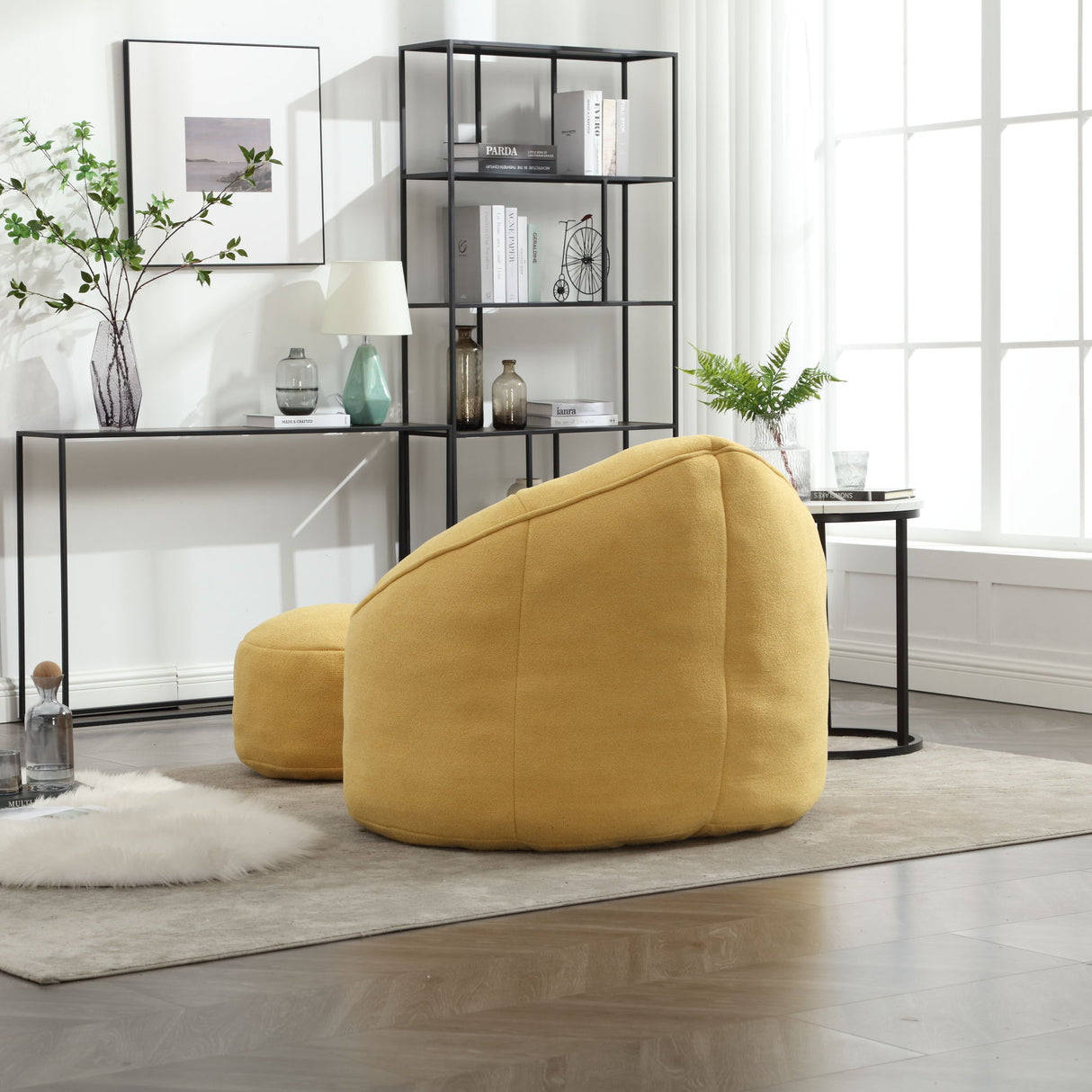 Bedding Bean Bag Sofa Chair High Pressure Foam With Footrest