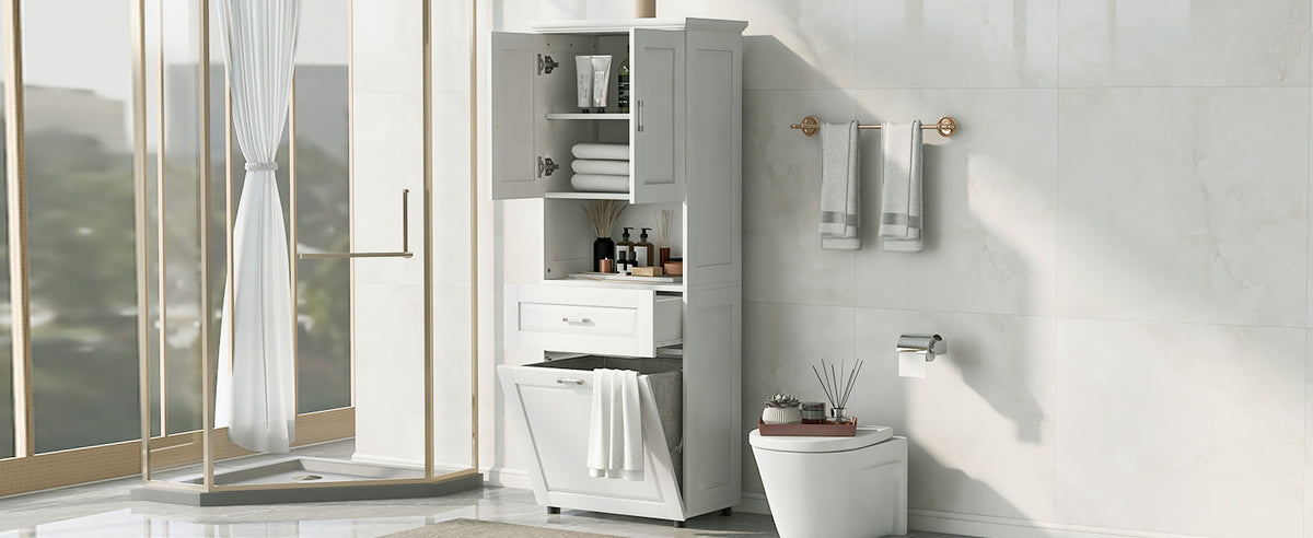 Tall Bathroom Cabinet with Laundry Basket