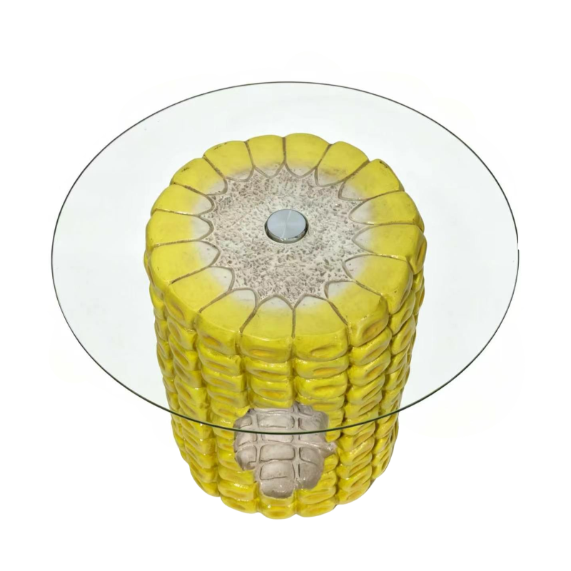 Corn Cob Side Table, 17.32-Inch High with Glass Top, Yellow