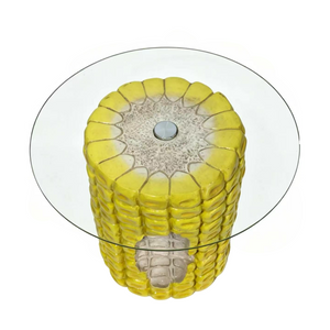 Corn Cob Side Table, 17.32-Inch High with Glass Top, Yellow