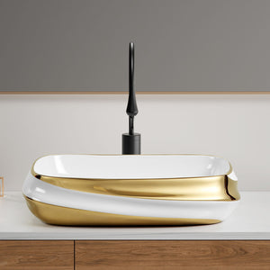 Vessel Sink, Above Counter Vanity Basin For Bathrooms - Gold / White / Milk White