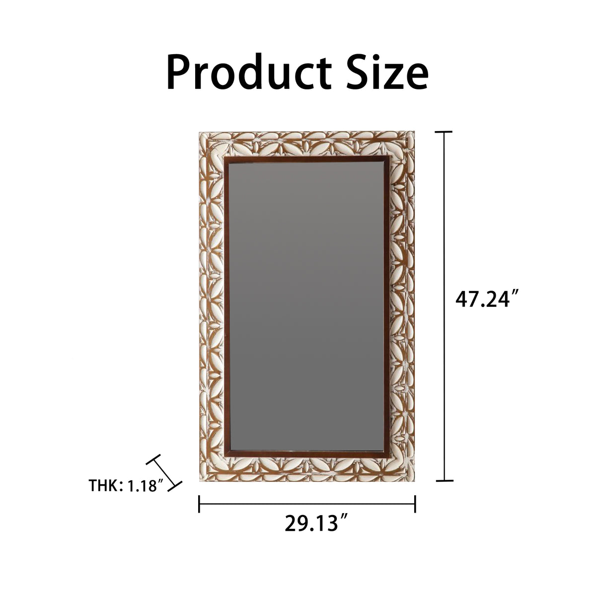 29.13"×47.24" Rectangular Carved Leaf Wall Mirror