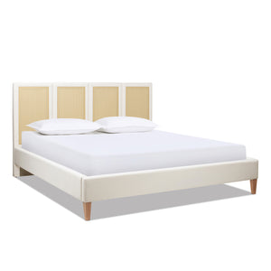 Toscana King Upholstered Cane Back Platform Bed, Antique
