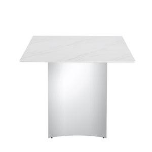 Modern Minimalist Dining Table With Imitation Marble Glass Desktop And Metal Legs