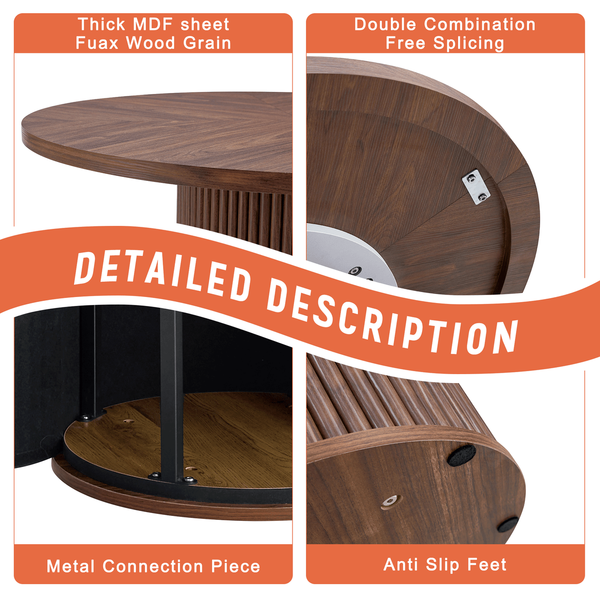 Modern Spliced Circular Dining Table With 42 Inch Diameter
