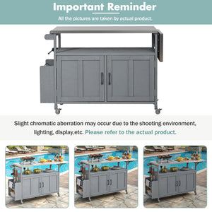 Foldable Outdoor Kitchen Island With Lockable Wheels, Storage Cabinet And Towel Rack For Patio