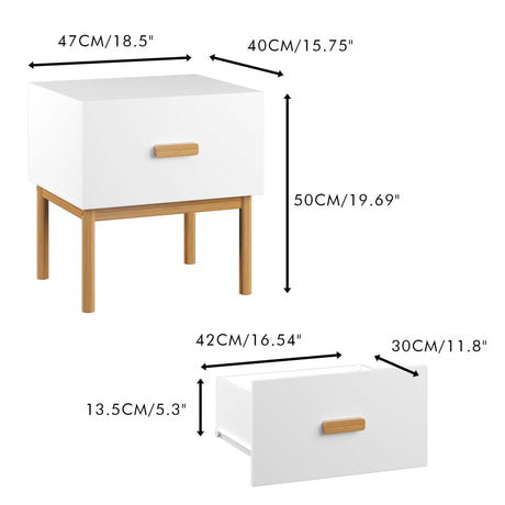 Nightstand With Drawer, Minimalist Bedside Table With Handle For Bedroom - White
