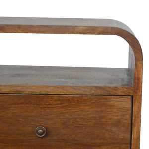 Solid Wood Chestnut Curve 2-Drawer Nightstand, 2 Open Slots