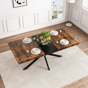 Retro Rectangular Stretch Dining Table With Embossed Center Plate