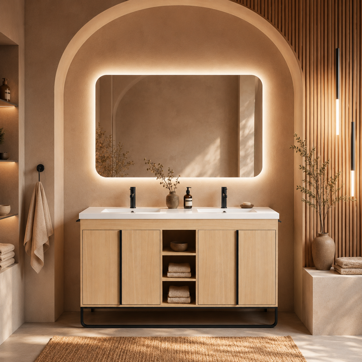 60" Freestanding Bathroom Vanity With Resin Double Sink