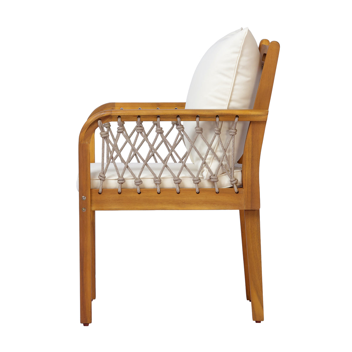 Outdoor Patio Acacia Wood Chairs With Woven Rope Arms