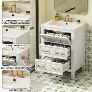 Bathroom Vanity With Sink, Free Standing Single Set, 3 Drawer Storage Cabinet