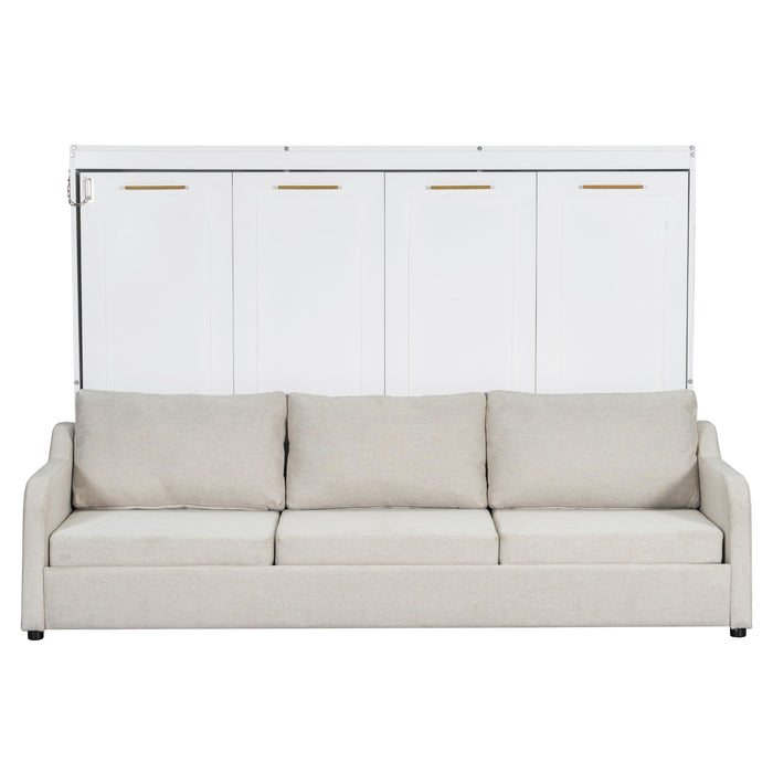 Murphy Cabinet Bed with Folding Sofa and Storage Shelves - Beige