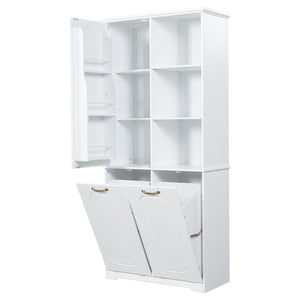 Freestanding Tall Storage Cabinet with 2 Tilt-Out Hampers