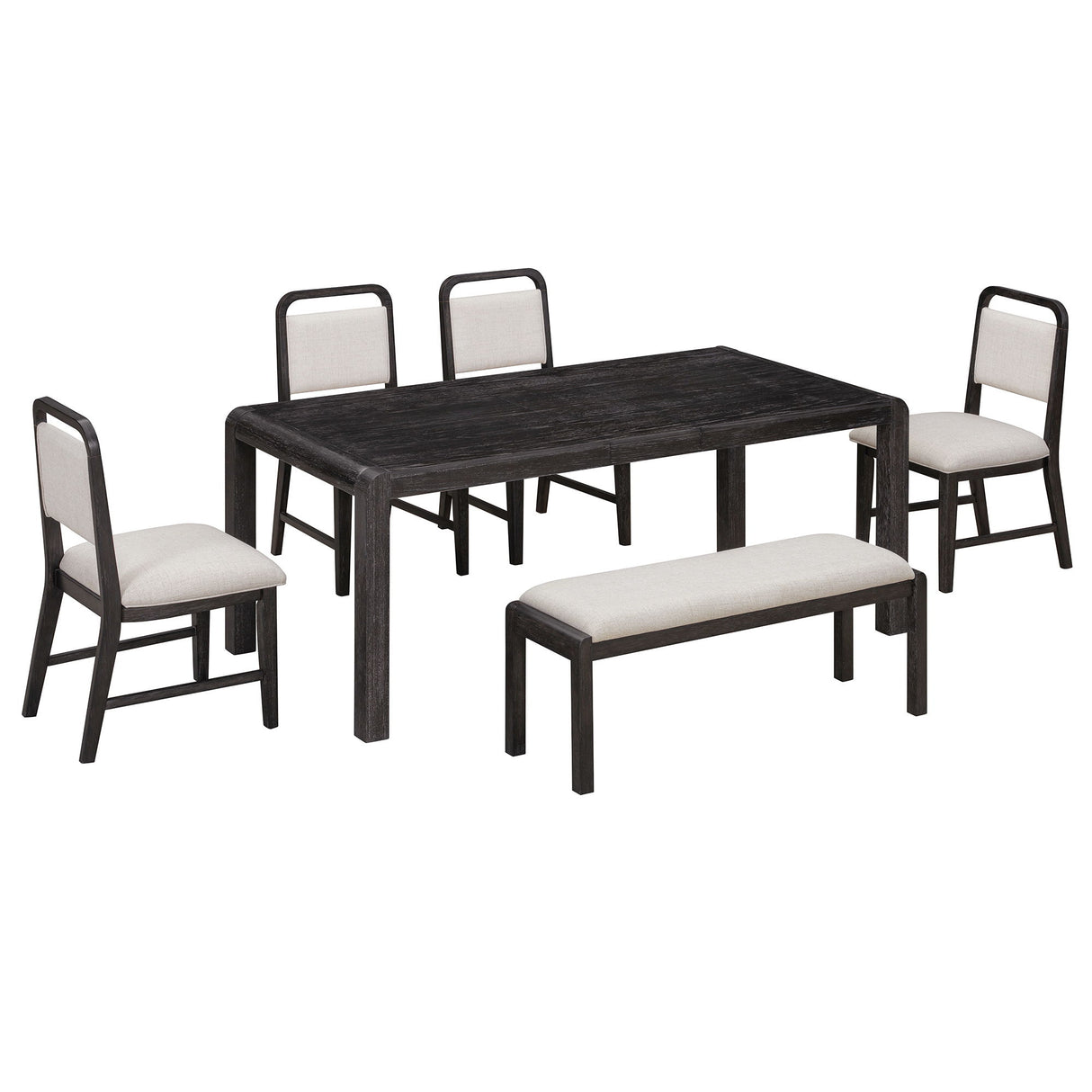 Extendable Dining Table Set With 4 Upholstered Chairs And 1 Bench