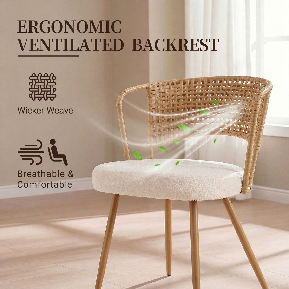Wicker Dining Chairs - 2-Piece Set - Farmhouse Style