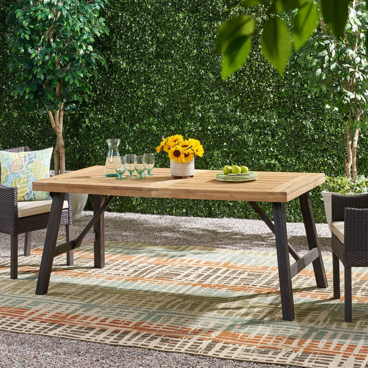 Outdoor Weather Resistant Dining Table With Slat Panel Design - Natural / Gray - Best Buy Furniture