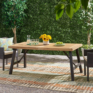 Outdoor Weather Resistant Dining Table With Slat Panel Design - Natural / Gray - Best Buy Furniture