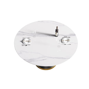 Modern Artificial Stone Round Carbon Steel Base Dining Table, Can Accommodate 6 People