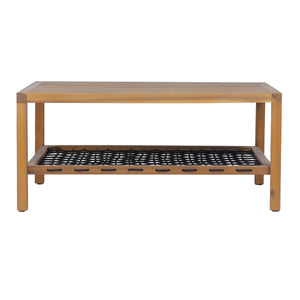 Outdoor Acacia Wood Coffee Table with Woven Rope Storage Shelf